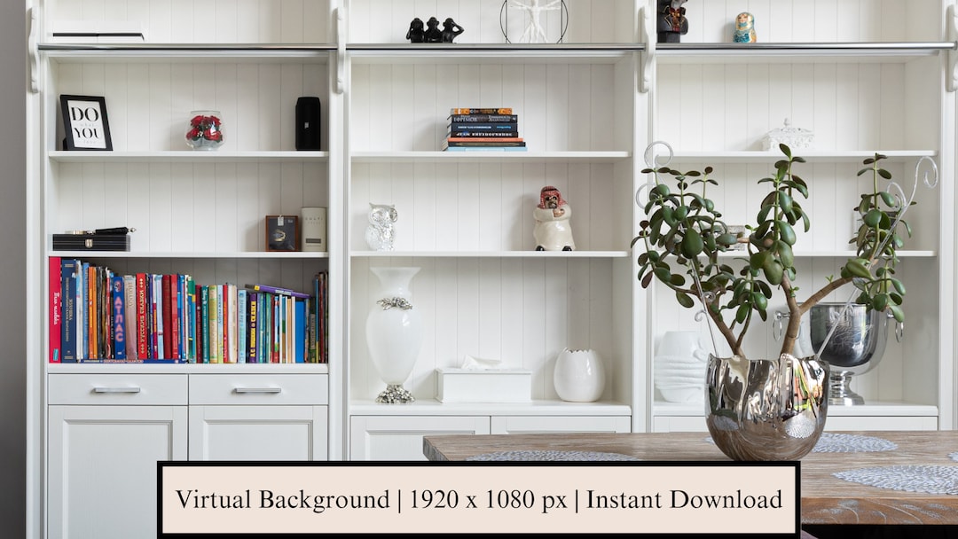 Bookshelf Zoom Background White Professional Virtual Etsy