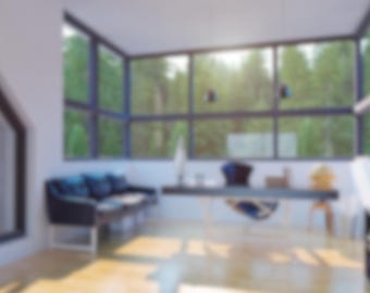 モダンなZoom背景ホームオフィス、ぼやけた背景、Zoom仮想背景、ぼやけたMicrosoft Teamsデジタル背景、ぼやけたホームオフィス
