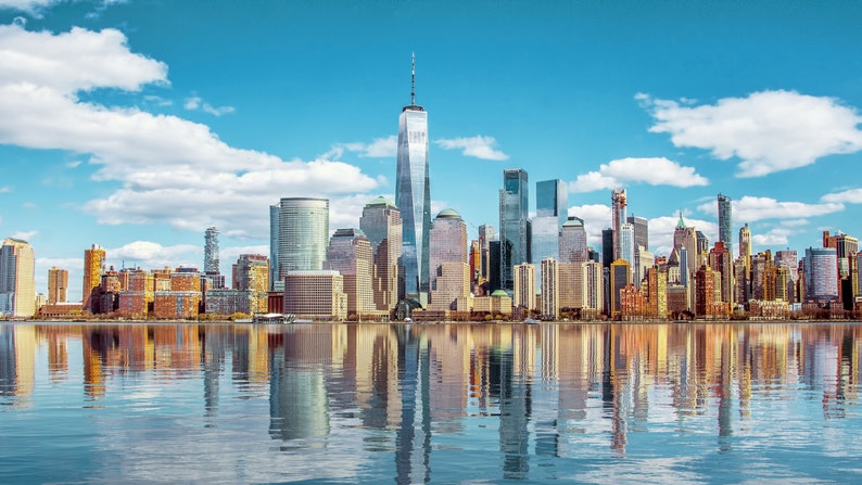 City Skyline Digital Zoom Background, Clean Bright Home Office Backdrop