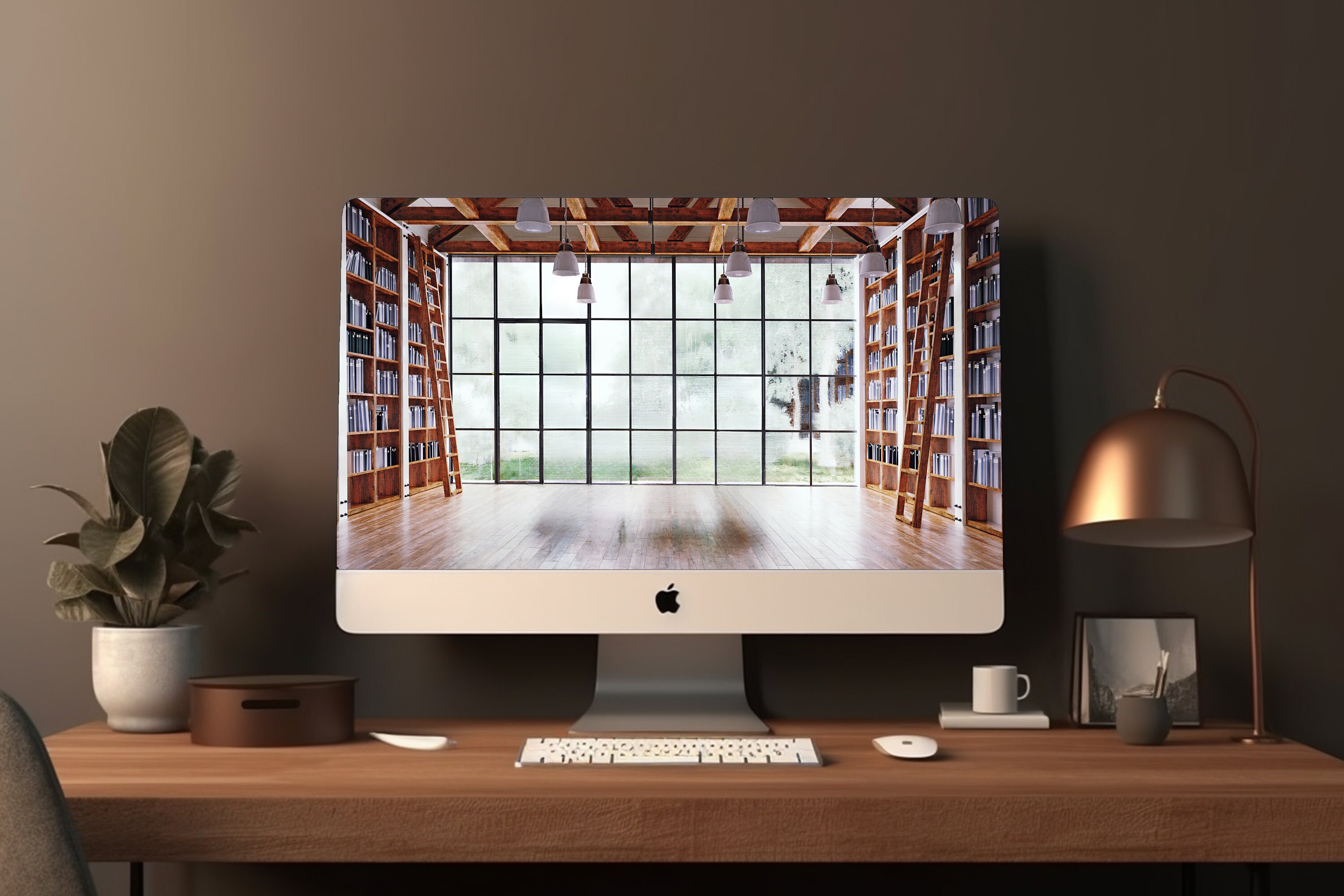 Library Zoom Background, Bookcase Digital Download Backdrop, Bright