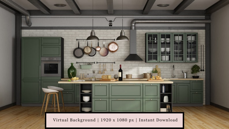 Chic Kitchen Digital Zoom Background, Realistic Virtual Background ...