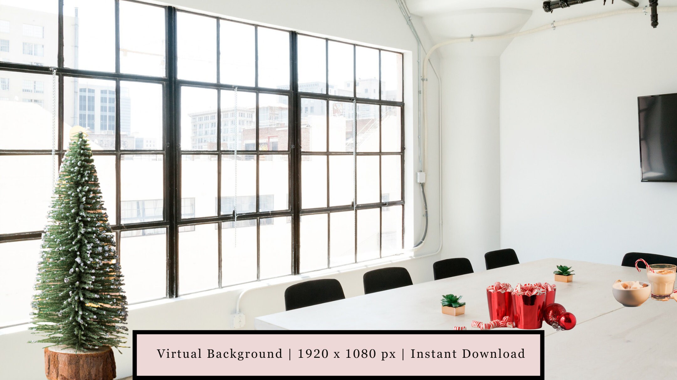 Christmas Zoom Office Background With Windows, Professional Home Office ...