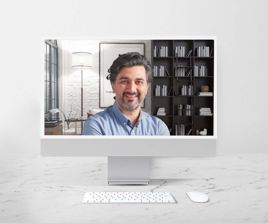 Realistic Home Office Virtual Background With Painting, Minimalist Zoom