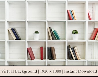 Virtual Zoom Background Bookcase, MS Teams Digital Download Virtual Background Bookshelf, Home Office Backdrop, Plain Background Zoom Office