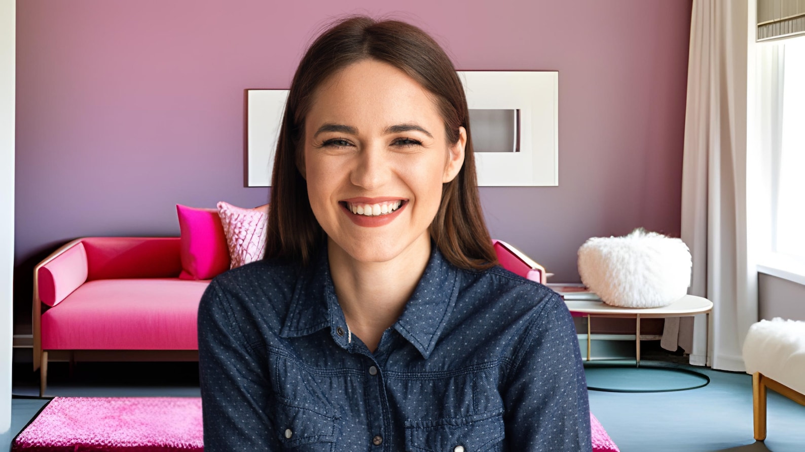 Home Office Virtual Background Pink, Zoom Meeting Backdrop, Vibrant