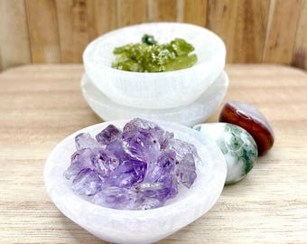 Selenite Bowl - Hand Carved - Crystal Charging Bowl - Small size - 1.75'' to 2'' Diameter (4.5-5cm) - Home Decor - DIY Gift - from Morocco