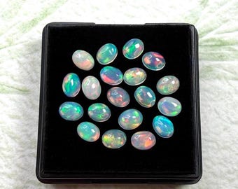 Cabujón de ópalo etíope de 4 x 3 mm - Forma ovalada con base plana - Ópalo natural genuino - Ópalo de fuego blanco multicolor suelto - Fabricación de joyas - Suministros para bricolaje