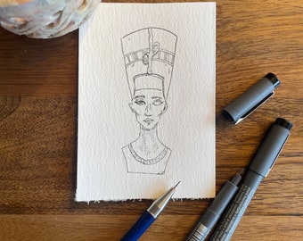 schizzo dipinto a mano Nefertiti / arte / schizzo / bianco e nero / estetico / semplice