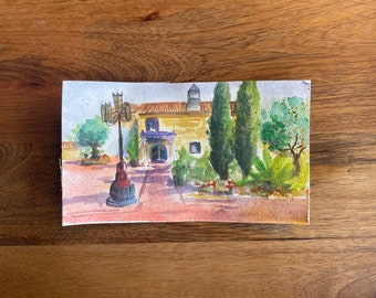 Casa mediterránea de acuarela pintada a mano en miniatura / hecha a sí misma / pintura / regalo / minimalismo / aquarell