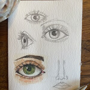 Miniatur Augen-Skizzen, Bleistift, Tusche und Aquarell Bild 2