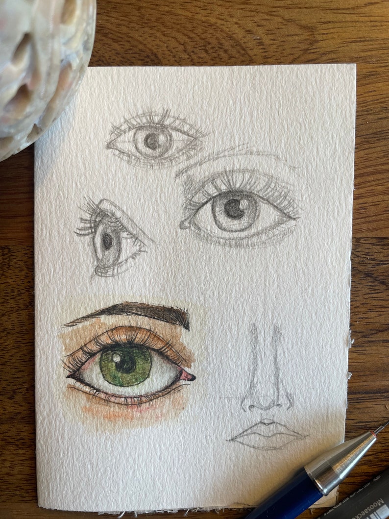 Miniatur Augen-Skizzen, Bleistift, Tusche und Aquarell Bild 2