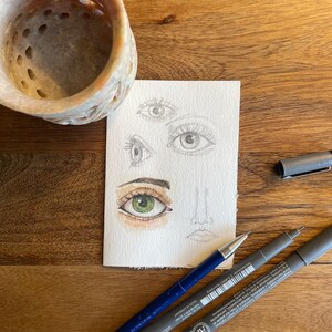 Miniatur Augen-Skizzen, Bleistift, Tusche und Aquarell Bild 1