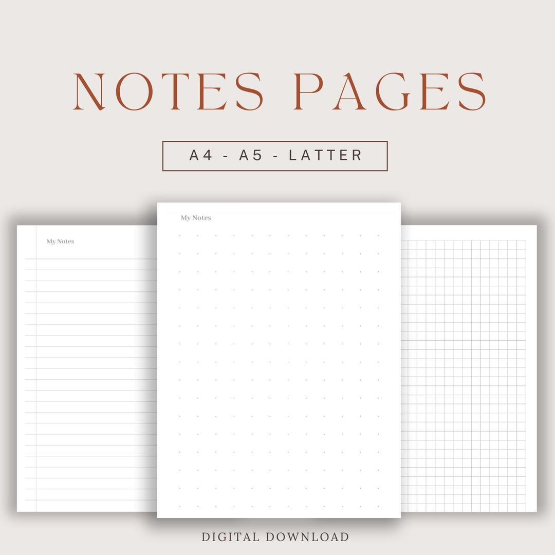A3 Note Sheets Notes Pages Printable, A4 A5 Letter Sizes (PDF) - Etsy