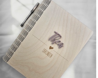 Holzmappe personalisiert in DIN A4 oder A5, Ringbuch Ordner Hefter aus Holz, Dokumente Urkunden Zeugnis Aufbewahrung, Holzordner, Aktenmappe