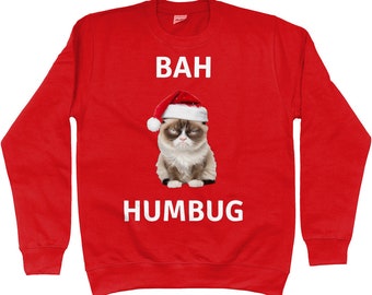 BAH HUMBUG, chagrijnige kat, katten, Kerstmis, trui, trui, grappig, cadeau, cadeau