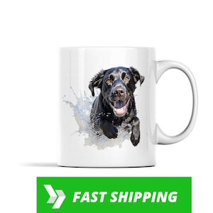 Borderless Black labrador mug, splashing, water, swimming, animal, tea, coffee, mug, mugs