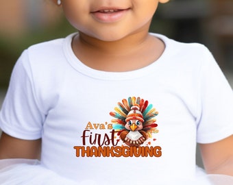 Personalized My First Thanksgiving shirt Little Turkey Bodysuit Custom baby Turkey day outfit Fall baby shower new baby toddler new mom gift