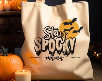 Halloween Baumwolle Leinwand Spooky Mama Einkaufstasche neue Mutter Erste Mal Mutter Geschenk Retro Tasche Ästhetische Einkaufstasche Halloween Süßes oder Saures Herbst Tasche