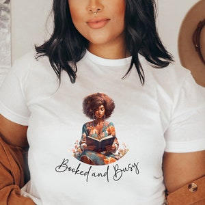 Booked and Busy Book shirt for Black Mom, Book lover gift idea reader, Bookish Booktrovent Book worm Library Literature Read t-shirt