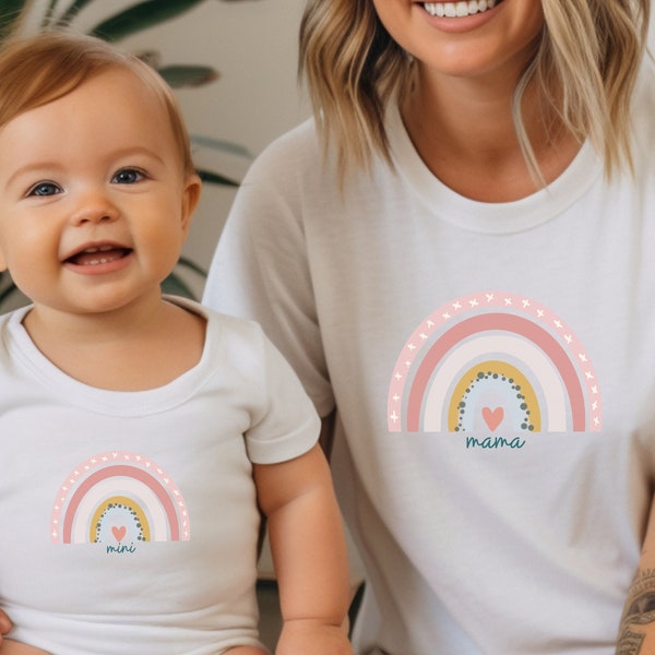 Rainbow Mommy and me valentines shirts, Mama mini shirt, Postpartum First time mom gift, Presents for mom and baby girl boy matching outfits