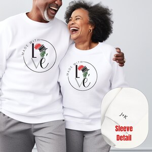 Schwarze Geschichte Rundhals-Pullover Benutzerdefinierte Monogramm-Sweatshirt, Afrika Karte Selbstliebe Club Paare Valentinstag Kwanzaa, ursprüngliches Jahrestagsgeschenk