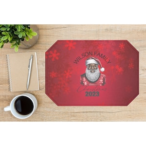 Custom Black Santa Christmas Placemats Personalized Christmas table decor Holiday placemats Christmas table top Room Decor with family name
