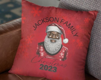 Cuscino natalizio personalizzato con Babbo Natale nero Cuscino natalizio personalizzato Decorazione natalizia per la stanza con il nome della famiglia Cuscino natalizio Cuscino natalizio