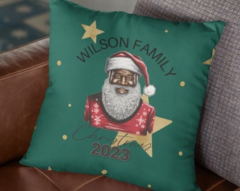 Cuscino natalizio personalizzato con Babbo Natale nero Cuscino natalizio personalizzato Decorazione natalizia per la stanza con il nome della famiglia Cuscino natalizio Cuscino natalizio