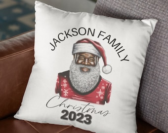 Cuscino natalizio personalizzato con Babbo Natale nero Cuscino natalizio personalizzato Decorazione natalizia per la stanza con il nome della famiglia Cuscino natalizio Cuscino natalizio