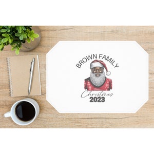 Custom Black Santa Christmas Placemats Personalized Christmas table decor Holiday placemats Christmas table top Room Decor with family name