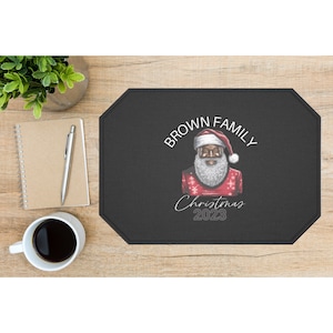 Custom Black Santa Christmas Placemats Personalized Christmas table decor Holiday placemats Christmas table top Room Decor with family name
