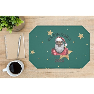Custom Black Santa Christmas Placemats Personalized Christmas table decor Holiday placemats Christmas table top Room Decor with family name