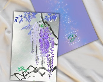 Carte de voeux, art floral, pour maman, carte avec enveloppe vierge à l'intérieur de la glycine, carte pour amis et famille