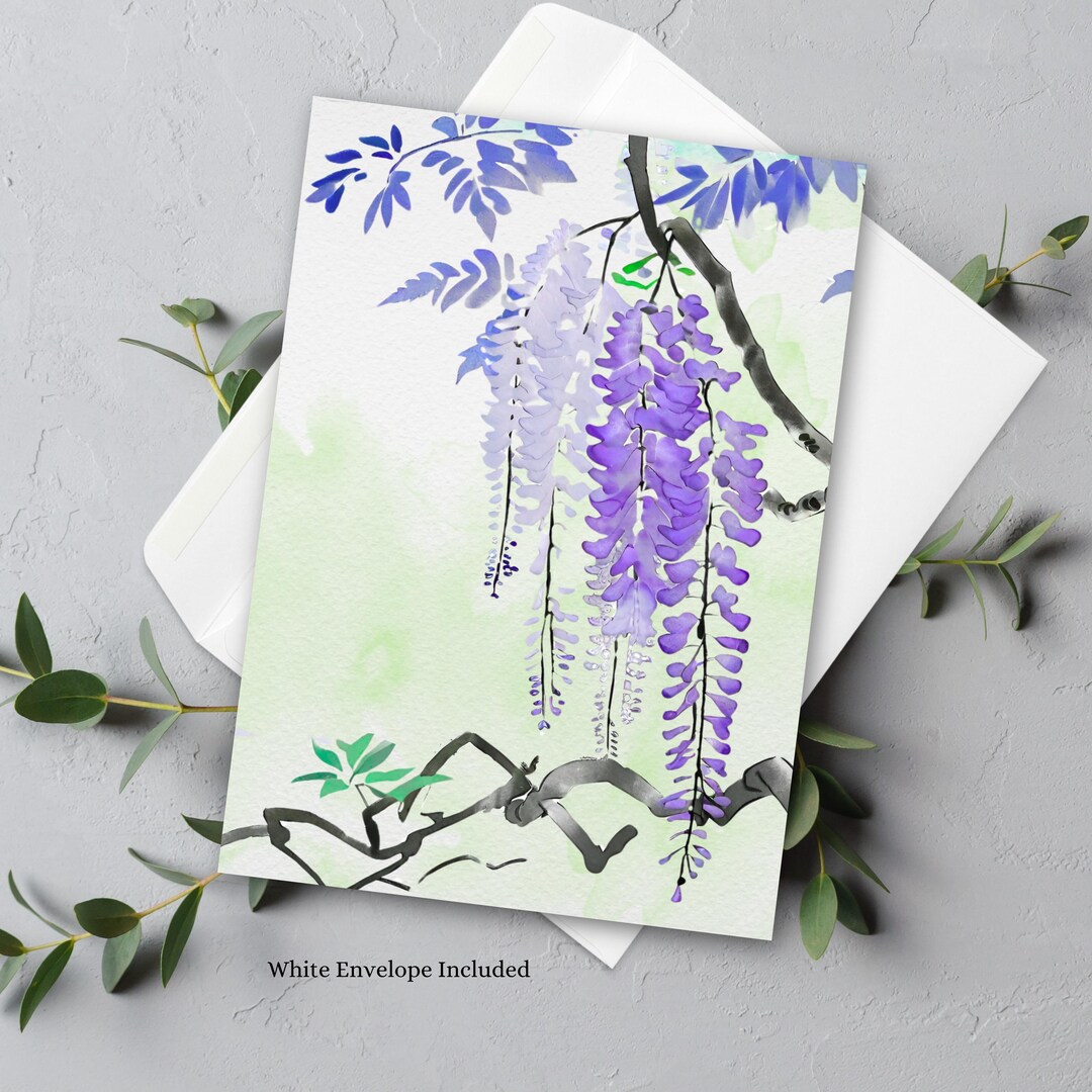 Purple Floral Note Card Design Artistic Print Greeting Card Matte Paper ...