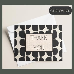 Carte de remerciement moderne personnalisable géométrique noir blanc mariage baby shower de remise des diplômes note de fête personnalisée minimaliste papeterie en vrac