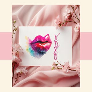 Carte de câlins et de bisous Carte d'amour imprimable Aquarelle XOXO romantique en téléchargement numérique, cadeau d'anniversaire pour lui, carte de voeux en téléchargement immédiat