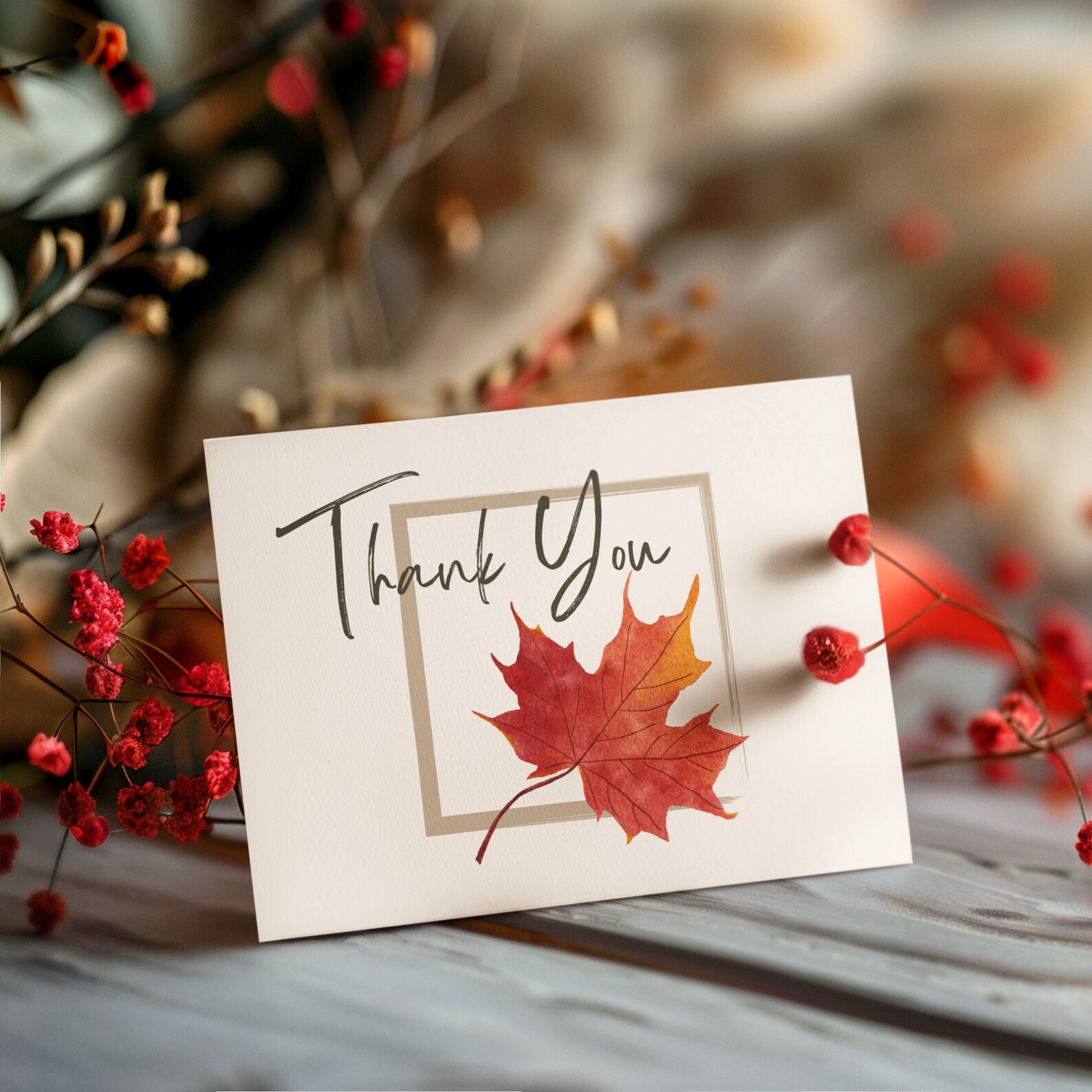 Autumn Maple Leaf Notecard Thank You Card With Fall Watercolor Art ...