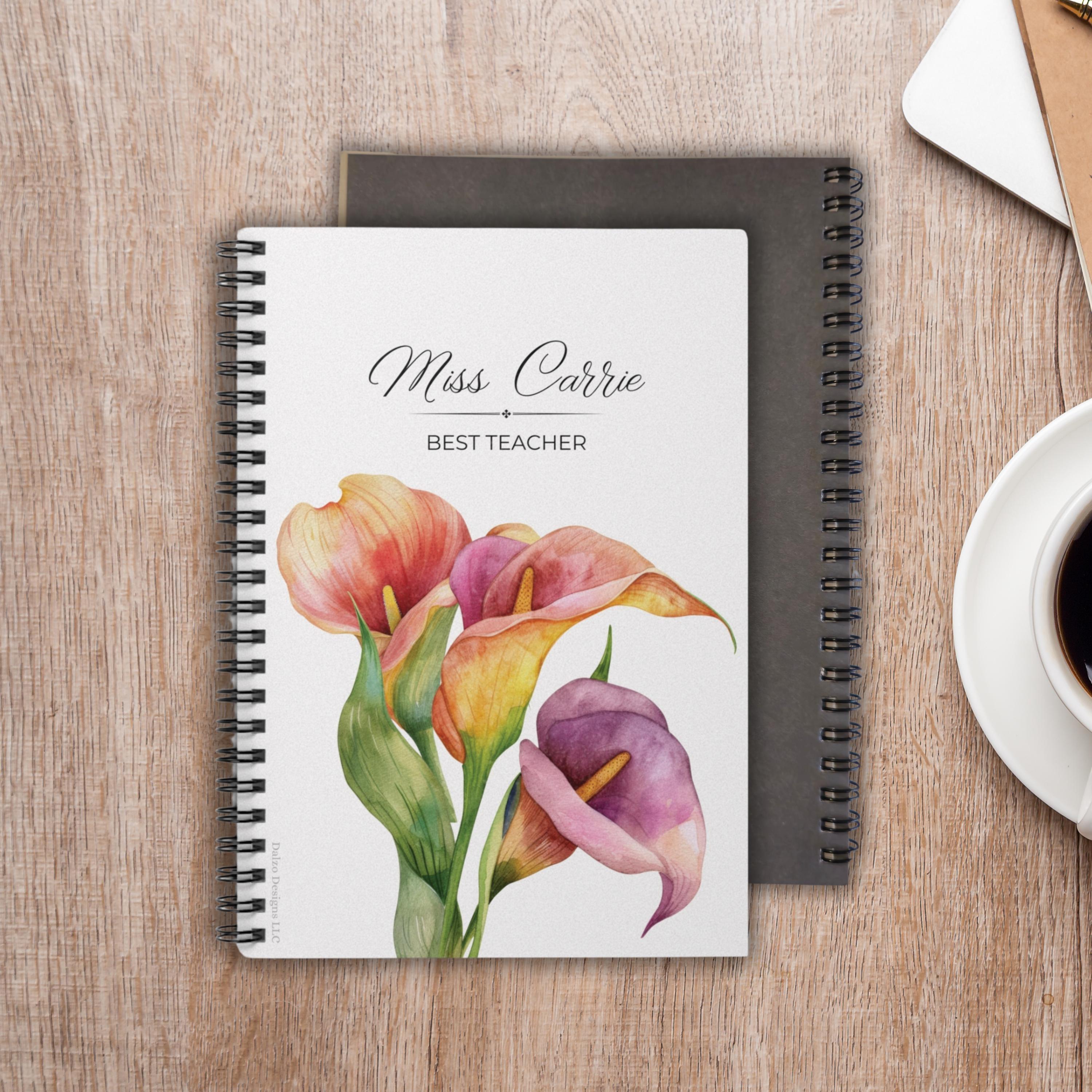 Custom Notebook for Mom Present Mothers Day Special Gift Spiral Journal Watercolor Flower Personalized Name Teacher Present Document Pocket