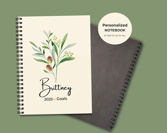 Personalized Olive Branch Notebook: Minimalist Watercolor Spiral Notebook