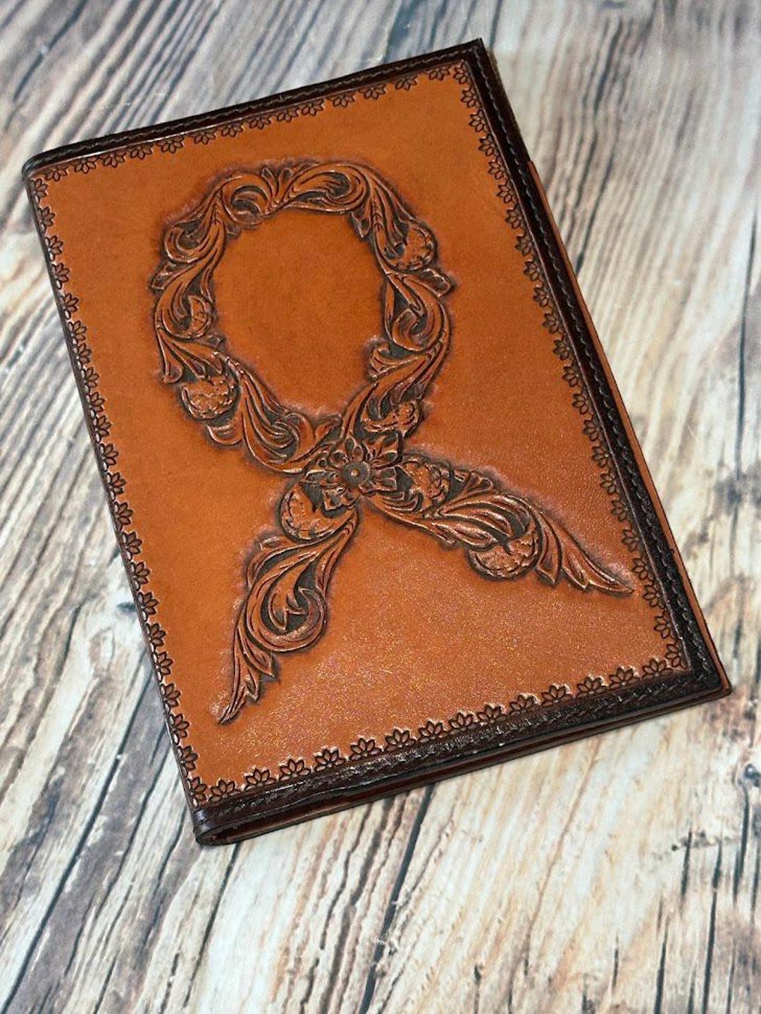Leather Mini Padfolio-all Hand Carved With Awareness Ribbon - Etsy