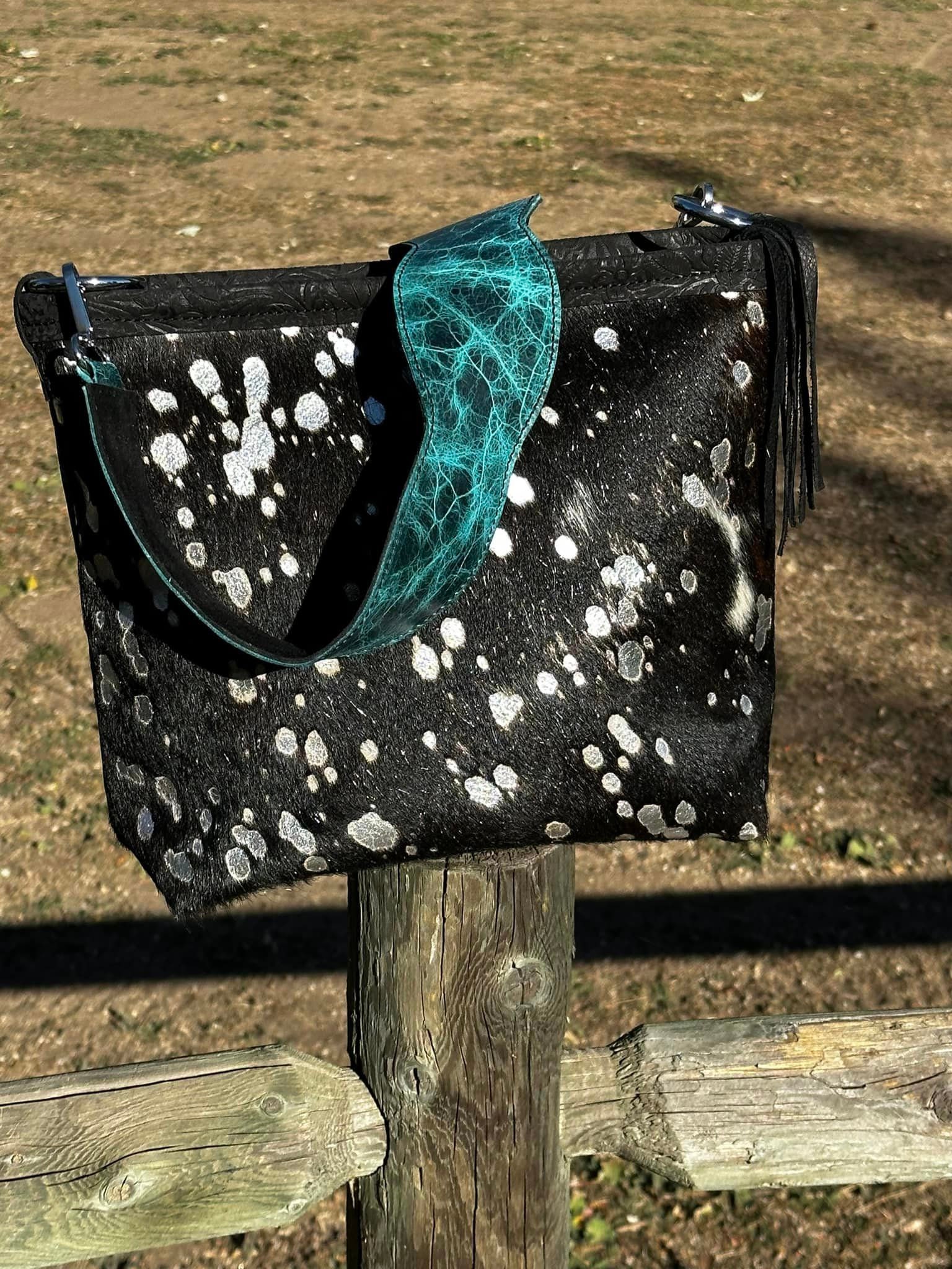 Acid wash cowhide purse hotsell