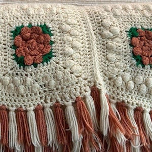 Handmade Crochet Afghan Blanket 3D Pink Roses Granny Square 58x88 Cottage
