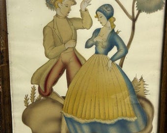 Vintage Framed Print Victorian Colonial Couple Dancing In Park 17x13