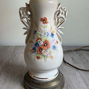 Vintage MCM Lampa ceramiczna w kwiaty ze złotym wykończeniem - TYLKO CZĘŚCI