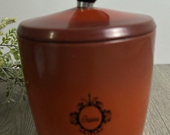 VTG West Bend Grease Metal Canister Jar Flame Orange Red MCM Mid-Century Modern