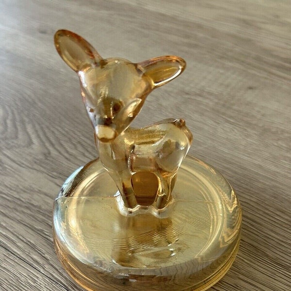 Vintage Jeanette Marigold Carnival Glass Deer Canister LID ONLY