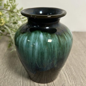 Vintage Blue Mountain Pottery Vase Teal Drip Glaze Canada MCM  4 High