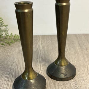Heavy Vintage MCM Two-Tone Brass Candlesticks Pair Of Candle Holders 6 Tall
