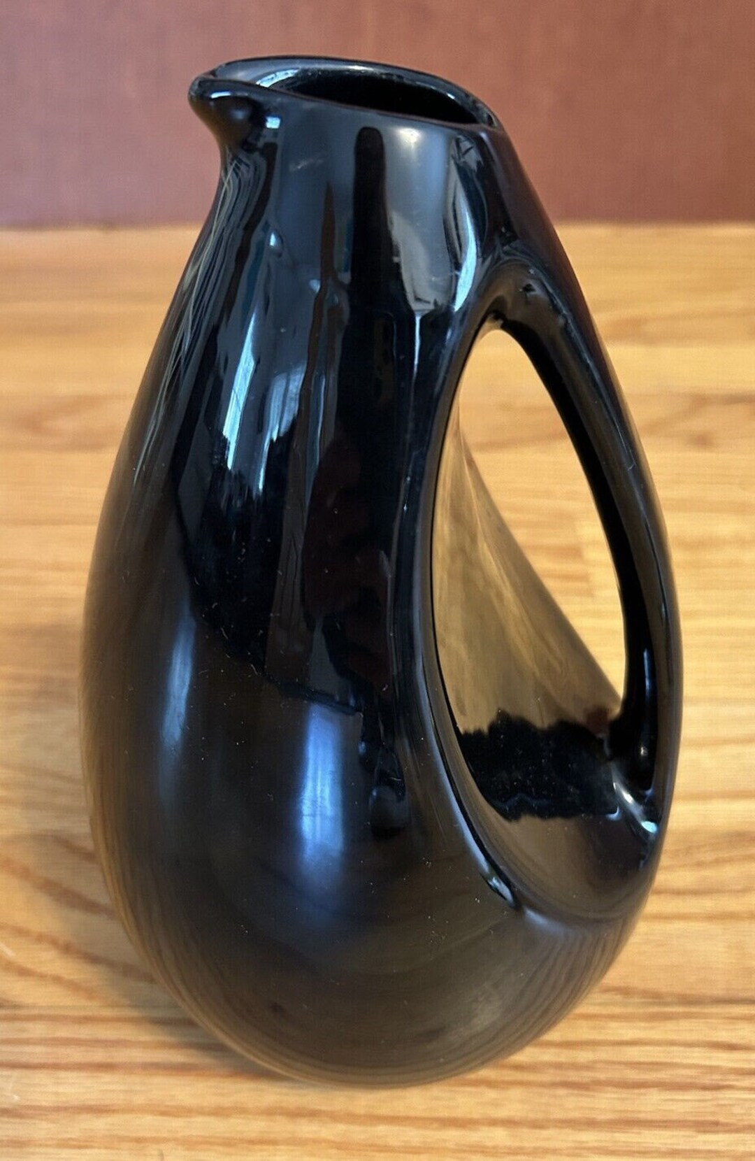 Vintage MCM Black Kenwood USA Pottery Pitcher Vase Jug Handle Etsy