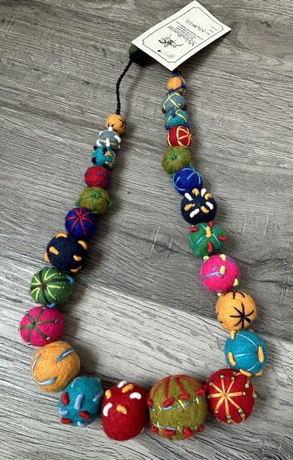 Windhorse 12 Necklace Colorful Wool Beads Handmade